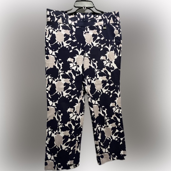 Rafaella Pants - Rafaella Navy and Cream Floral Stretch Pants, size 12